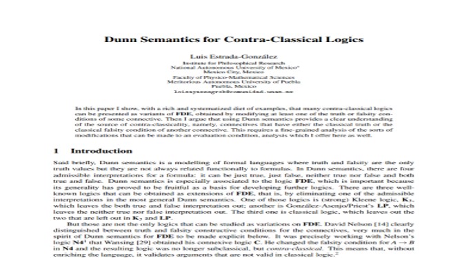 Dunn Semantics for Contra-Classical Logics (Estrada,  L. 2022)